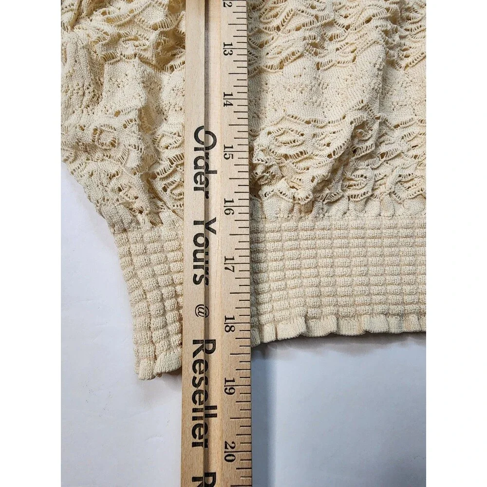 Zara Crochet Off The Shoulder Blouse Womens Medium Beige Textured Lace Overlay